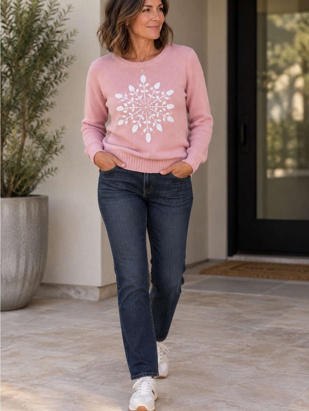 Karen Scott Pink Snowflake Crewneck Sweater- women’s size small